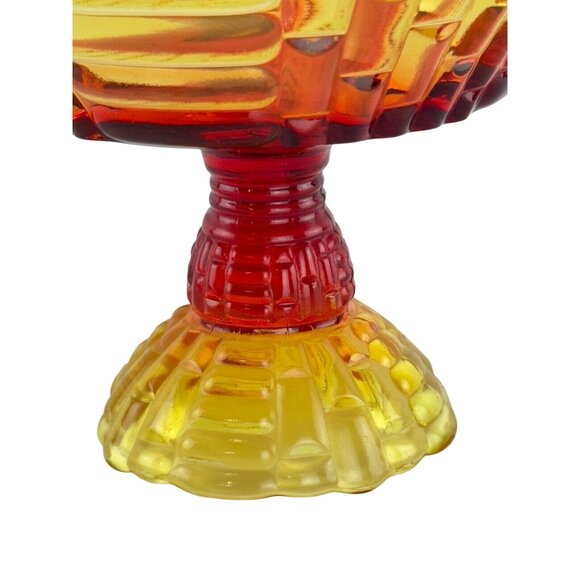 Vintage Amberina Louisa Jeannette Glass Footed Fruit Compote Basket Weave Patter - Picture 10 of 16